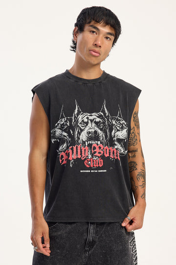Billy Bones Club All Bark Cropped Muscle Tee Washed Black