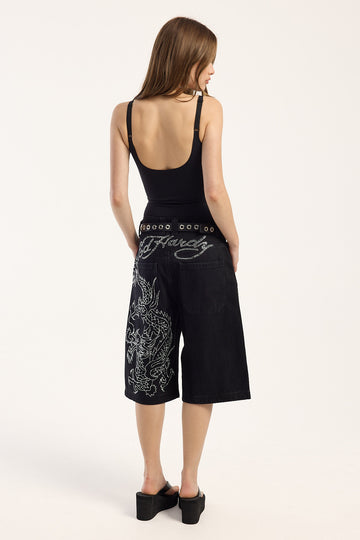 Ed Hardy Dragon Rhinestone Short Black