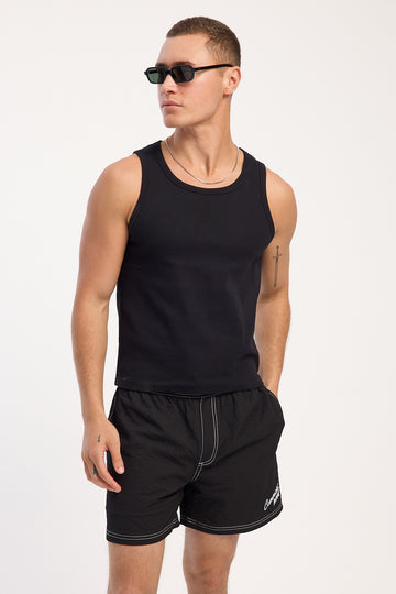 Common Need Current Cropped Scoop Neck Singlet Tank Black