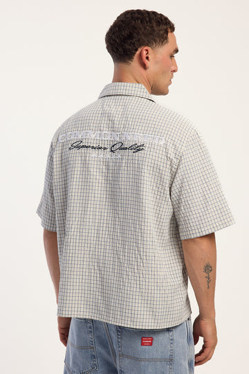 Common Need Superior Boxy Cropped Resort Collar Shirt Off White Check