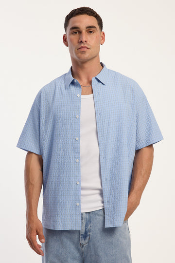 Common Need Hugo Classic Standard Collar Shirt Blue Check
