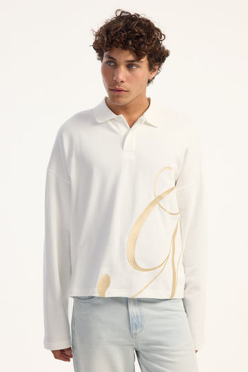 Common Need Midvale Cropped Long Sleeve Rugby Polo Off White