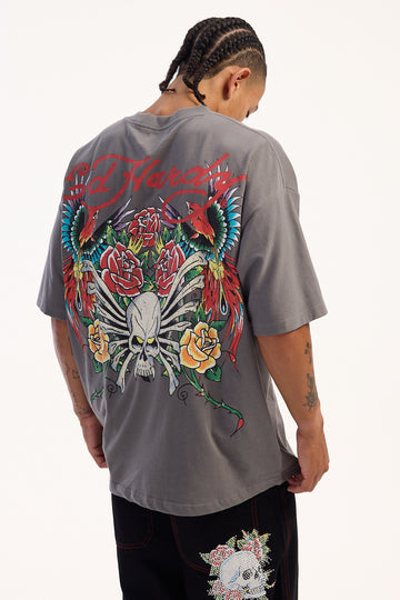 Ed Hardy Bloom Boxy Tee Charcoal