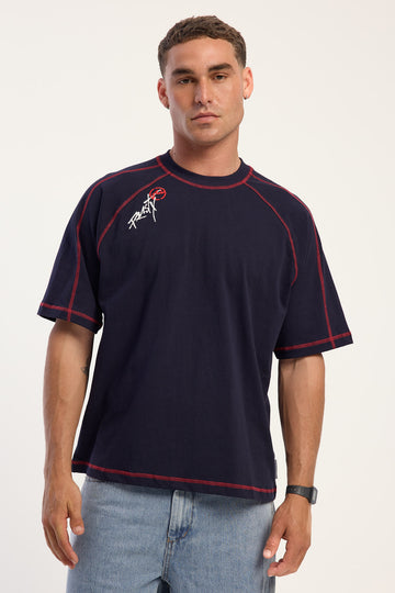 Rusty Kurupt Contrast Stitch Cropped Tee Navy Blue