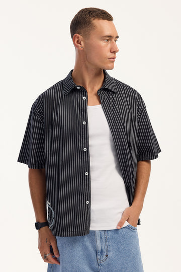 Rusty Spraya Pinstripe Cropped Fit Shirt Black