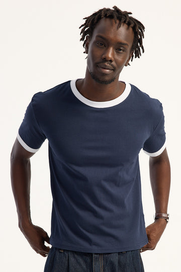 Open Archive Organic Accord Slim Fit Ringer Tee Navy/White