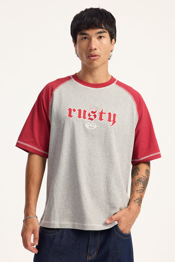 Rusty Decoy Cropped Raglan Tee Grey Marle