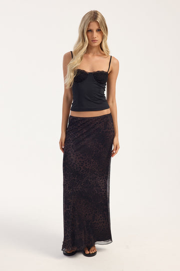 Luck + Trouble Zuri Mesh Maxi Skirt Animal Print