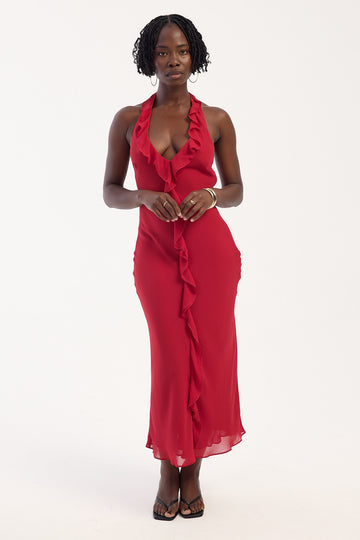 Perfect Stranger Alira Halter Midi Dress Red