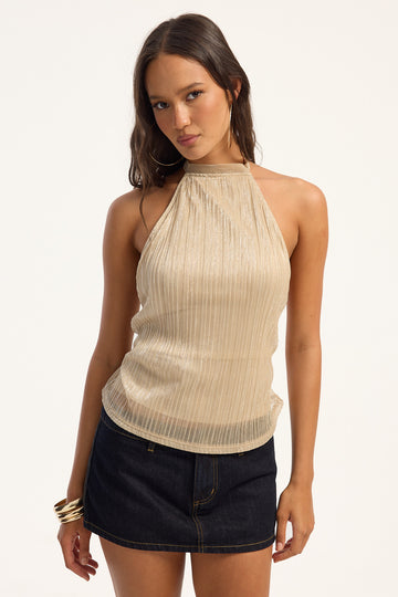 Motel Brienne Top Shimmer Plisse Champagne
