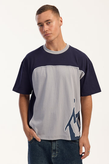 Rusty Downshift Copped Tee Navy Blue