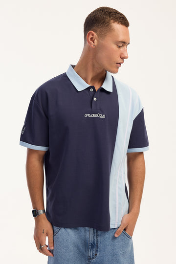 Rusty Prestige Cropped Polo Shirt Navy Blue
