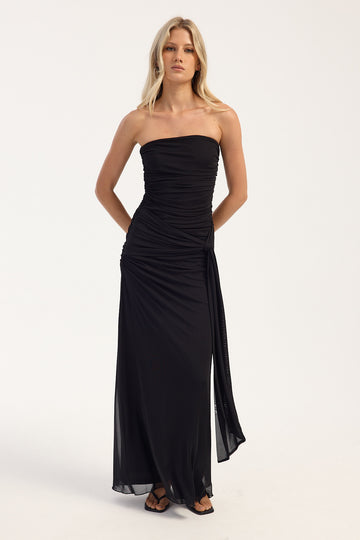 Luck + Trouble Jasper Strapless Mesh Maxi Dress Black