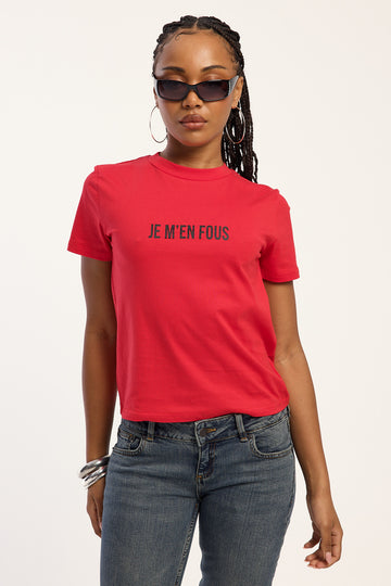 Lioness Je M'en Fous Slogan Tee Crimson