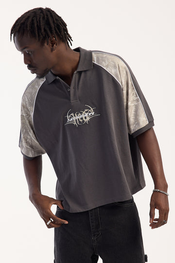 Neovision Terrain Raglan Boxy Cropped Polo Black/Camo