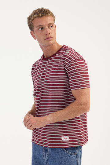 Common Need Marlowe Slim Fit Accord Tee Burgundy Stripe