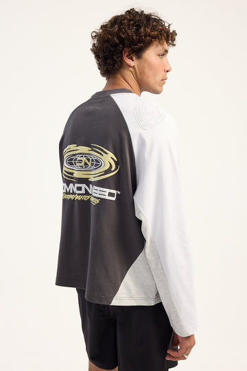 Common Need Scalar Raglan Heavyweight Cropped Long Sleeve Tee Off Black/White