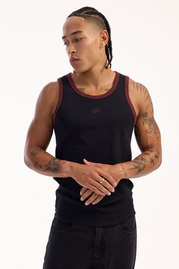 Common Need Rewind Contrast Bind Scoop Singlet Tank Black/Burgundy