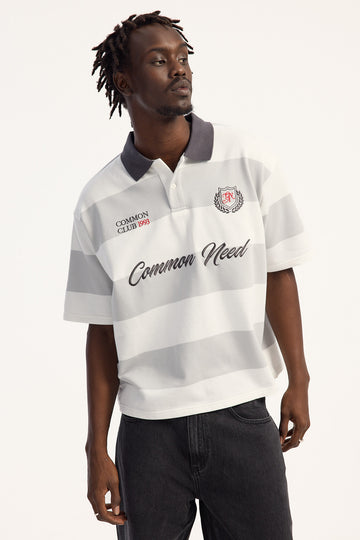 Common Need Stonecrest Short Sleeve Rugby Polo Grey/Off White Stripe
