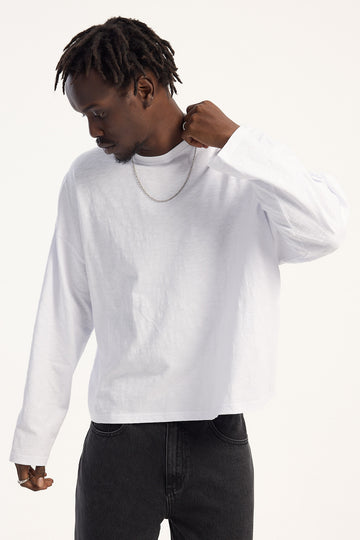 Open Archive Organic Slub Cropped Long Sleeve Tee White