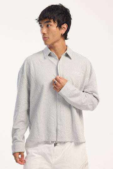 Common Need Alistair Cropped Long Sleeve Shirt White/Black Stripe