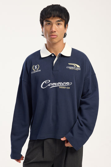 Common Need Norman Cropped Rugby Polo Navy