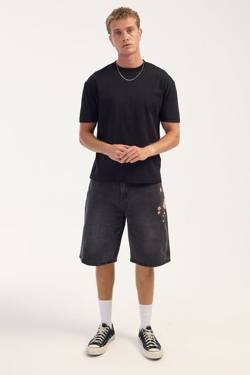 Common Need Sakura Nomad Baggy Denim Jort Ash Black