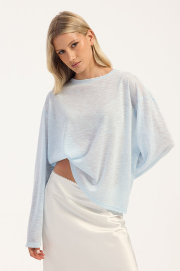 Luck + Trouble Ava Relaxed Sheer Long Sleeve T-shirt Aqua