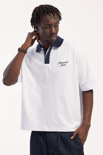 Common Need Creston Boxy Crop Polo White