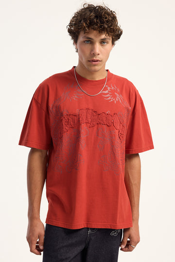 Ed Hardy Double Dragon Applique Tee Red