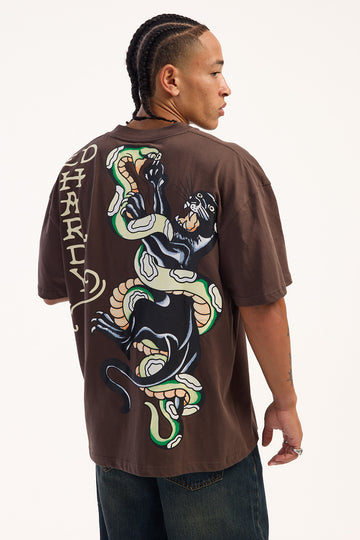 Ed Hardy Panthers Oversized Tee Brown