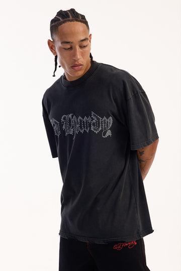 Ed Hardy Distressed Chrome Oversized Tee Black