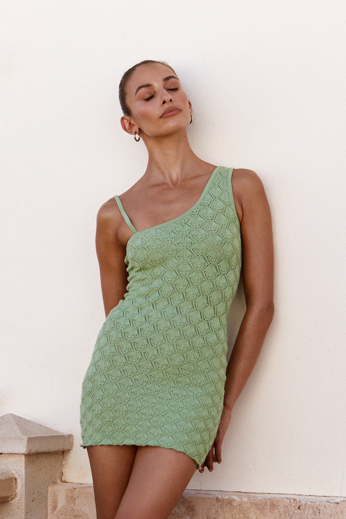 Perfect Stranger Golden Hour Crochet Mini Dress Green
