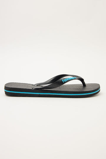 Havaianas Mens Rubber Logo Thong Black/Turquoise