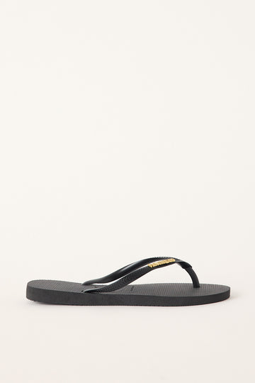 Havaianas Womens Slim Metal Logo Thong Black/Gold