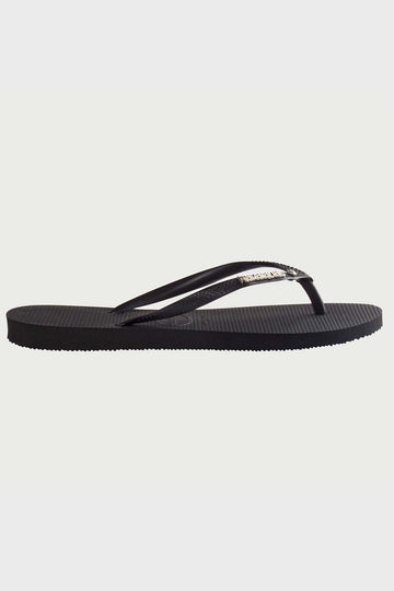 Havaianas Womens Slim Metal Logo Thong Crystal Silver/Black