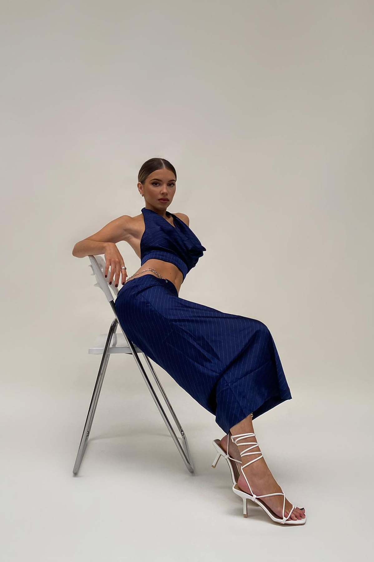 Lioness Lions Den Midi Skirt Midnight Pinstripe