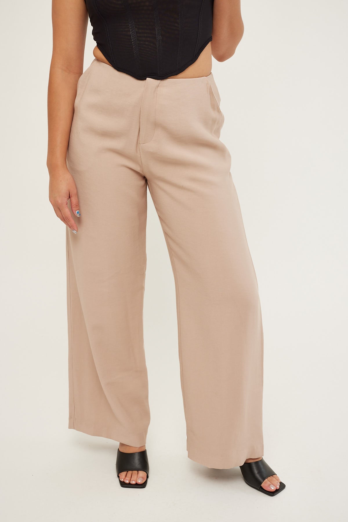 Perfect Stranger Flat Front Wide Leg Pant Nude