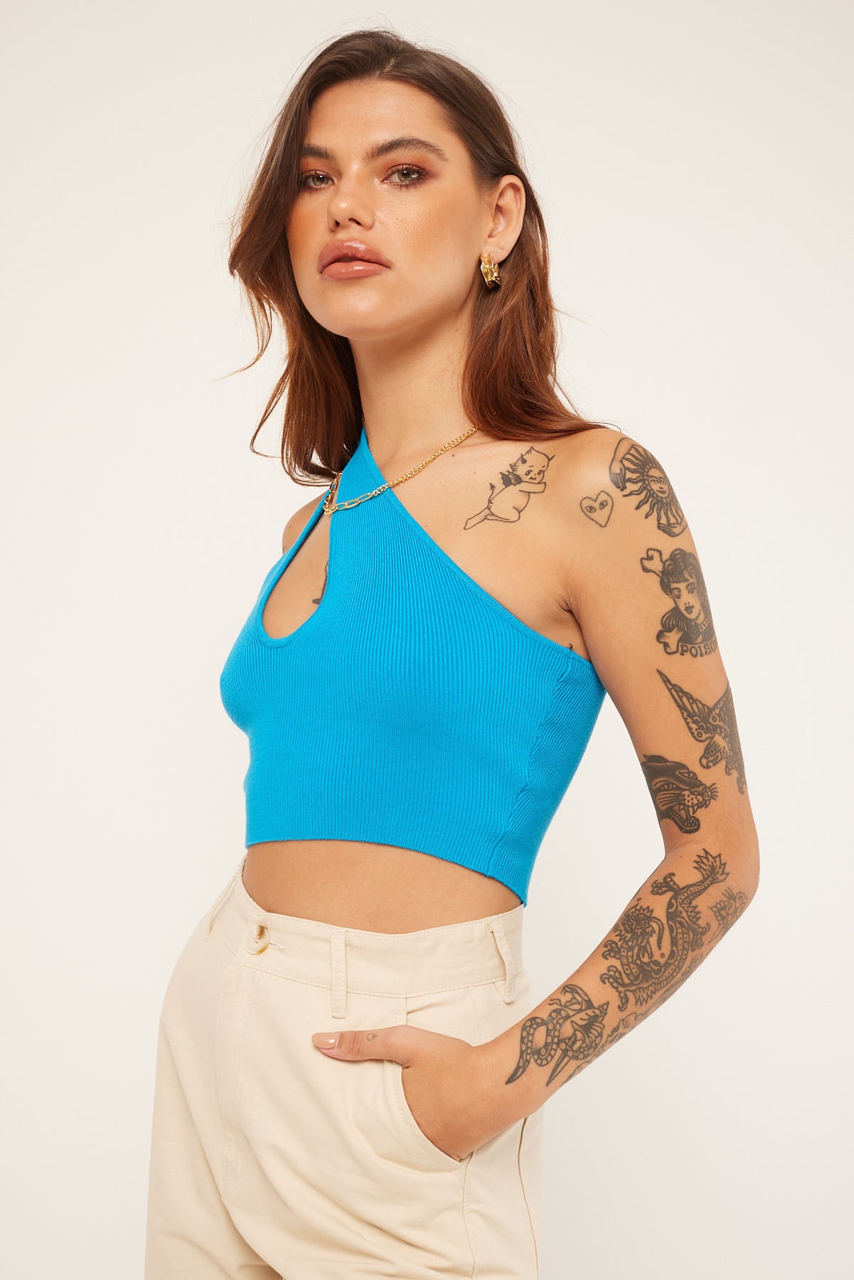 Luck & Trouble Sinister One Shoulder Knit Top Blue