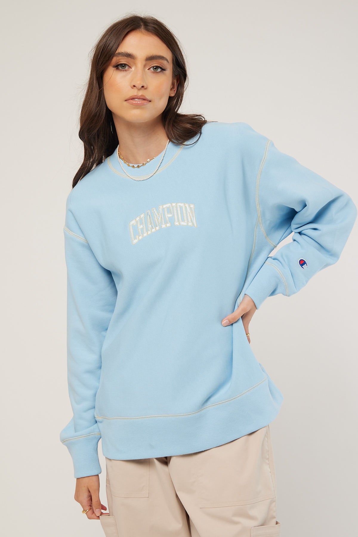 Champion Reverse Weave Cotrast Stitch Crew Candid Blue – Universal Store