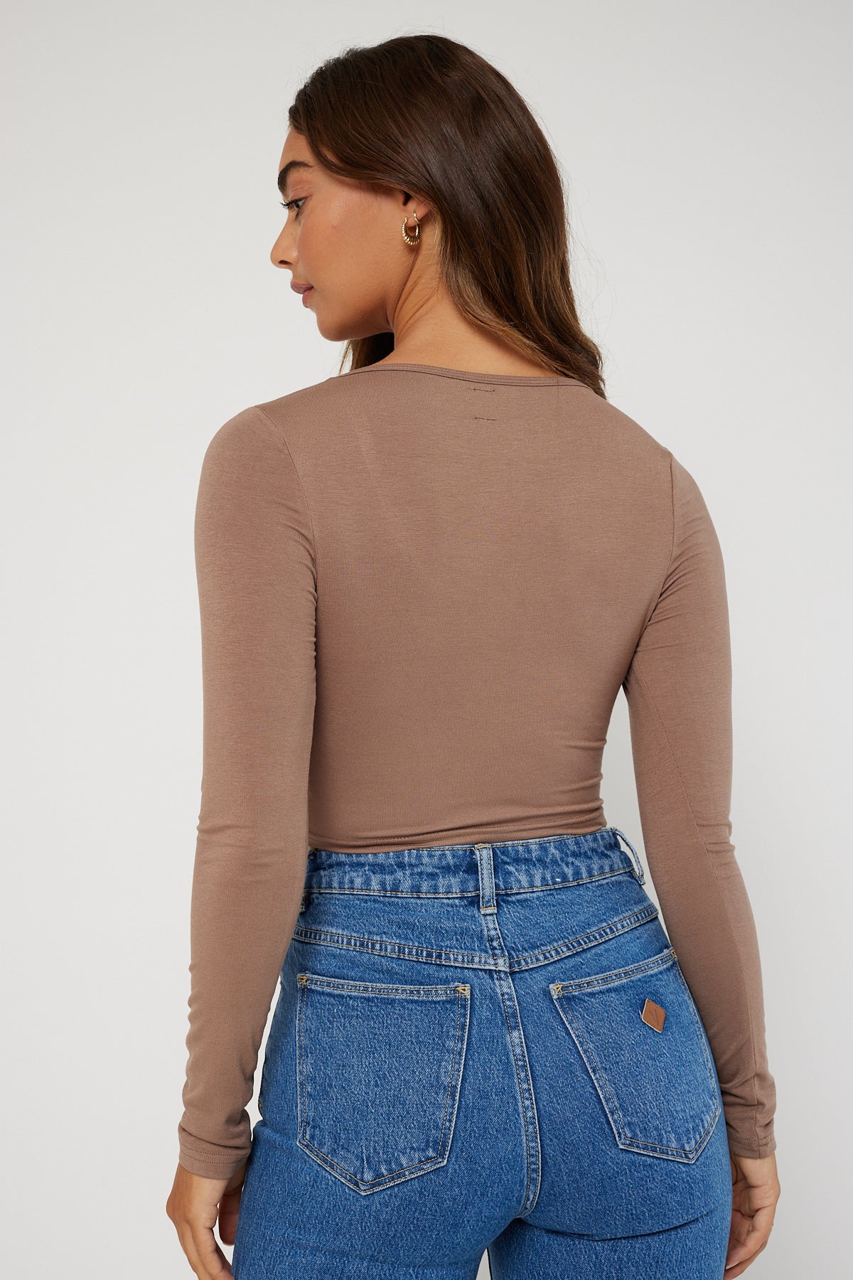 L&t Scoop Neck Long Sleeve Top Taupe