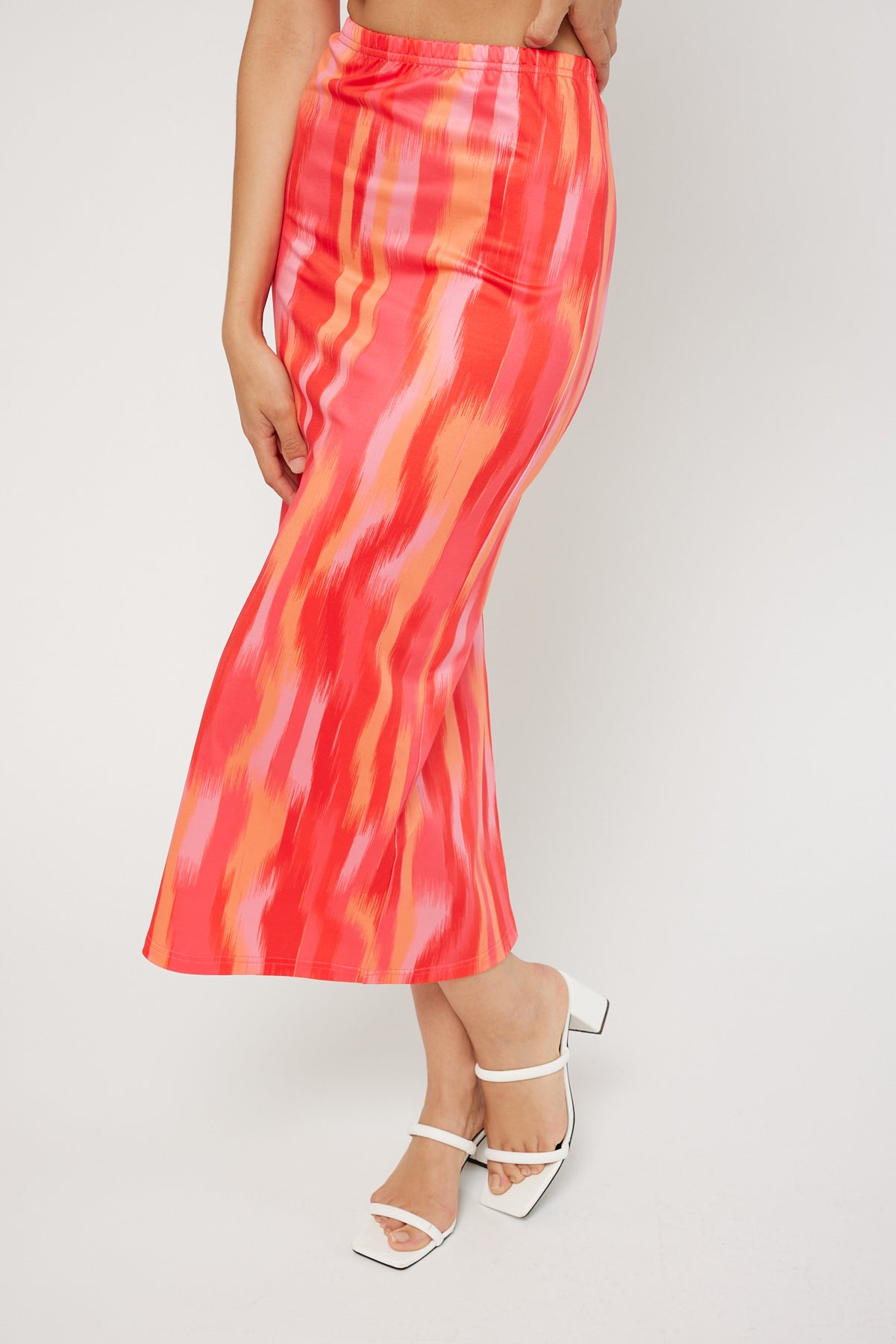 Luck & Trouble Coral Flamingo Midi Skirt Pink Print