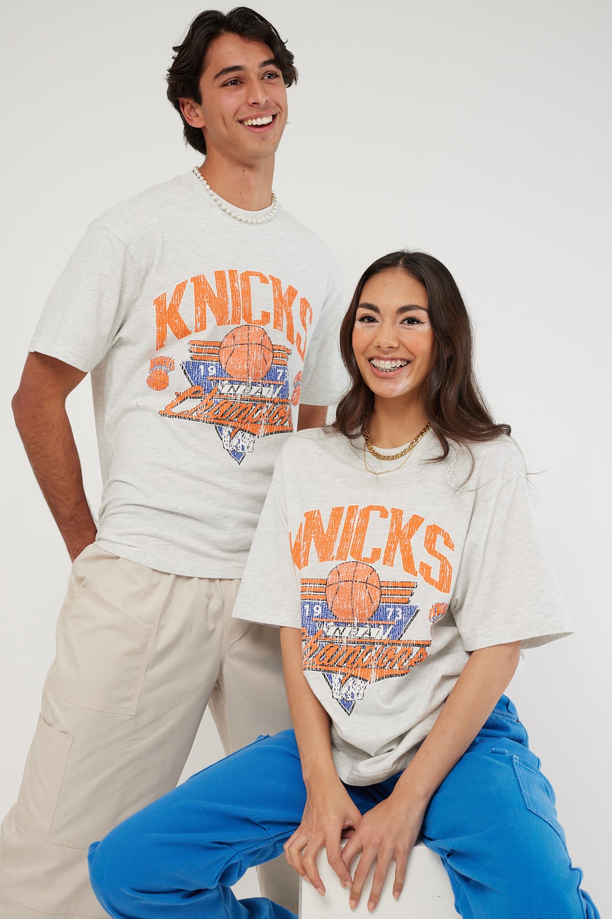 Mitchell & Ness Knicks In The Net Tee White Marle