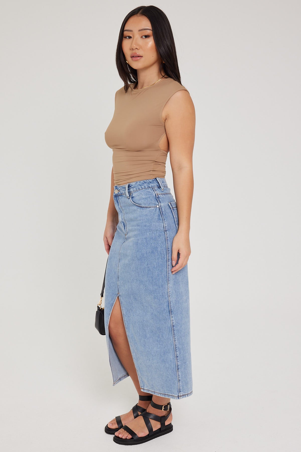Perfect Stranger High Waist Split Denim Midi Skirt Blue – Universal Store