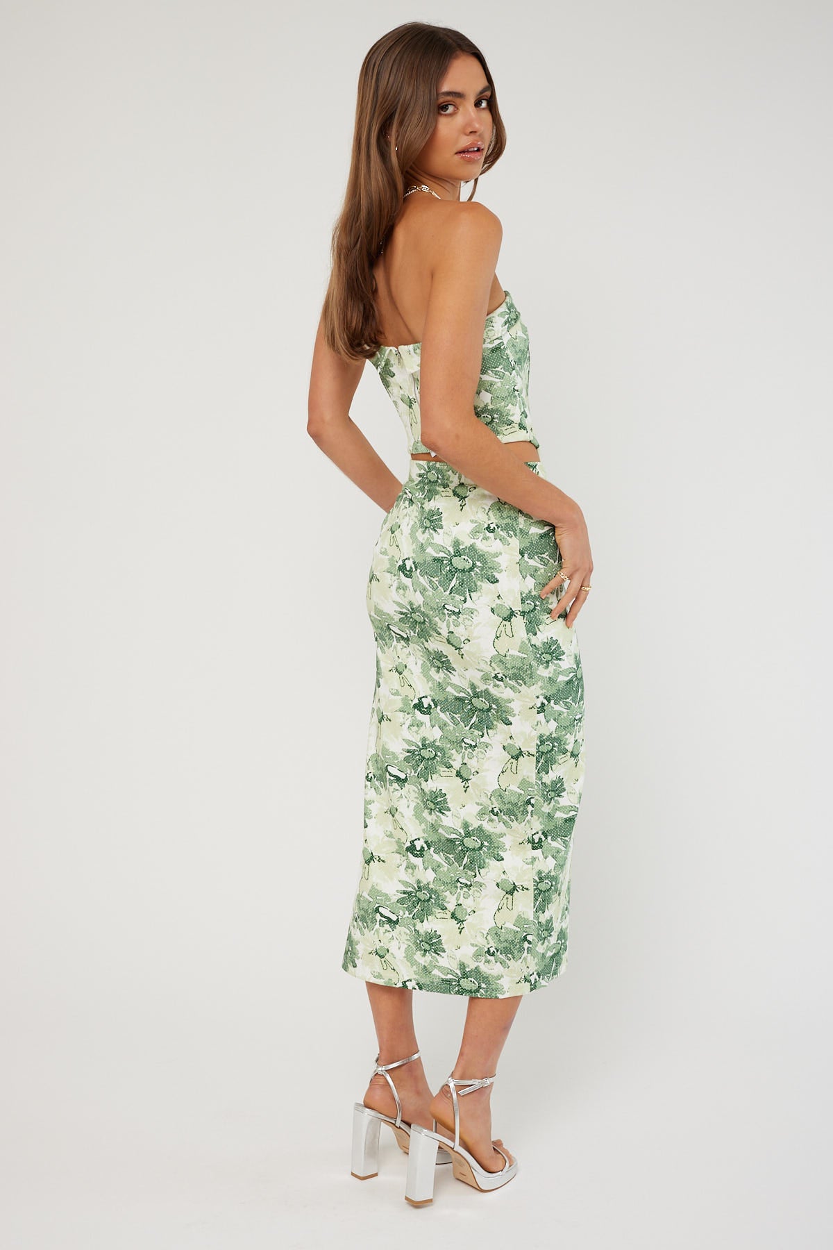 Perfect Stranger Evergreen Floral Midi Skirt Green Floral
