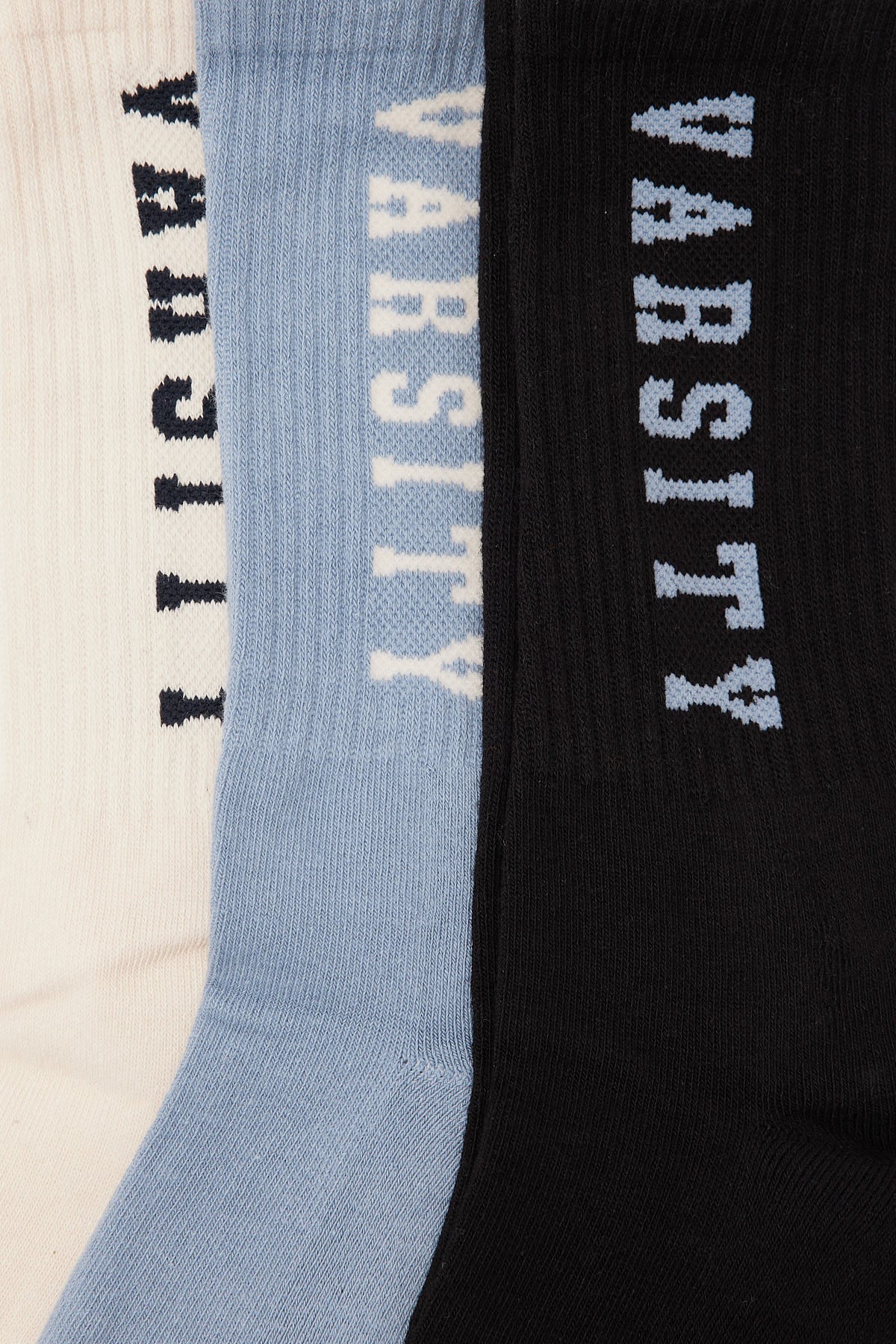 Common Need Varsity Sock 3 Pack Black/Blue/Off White