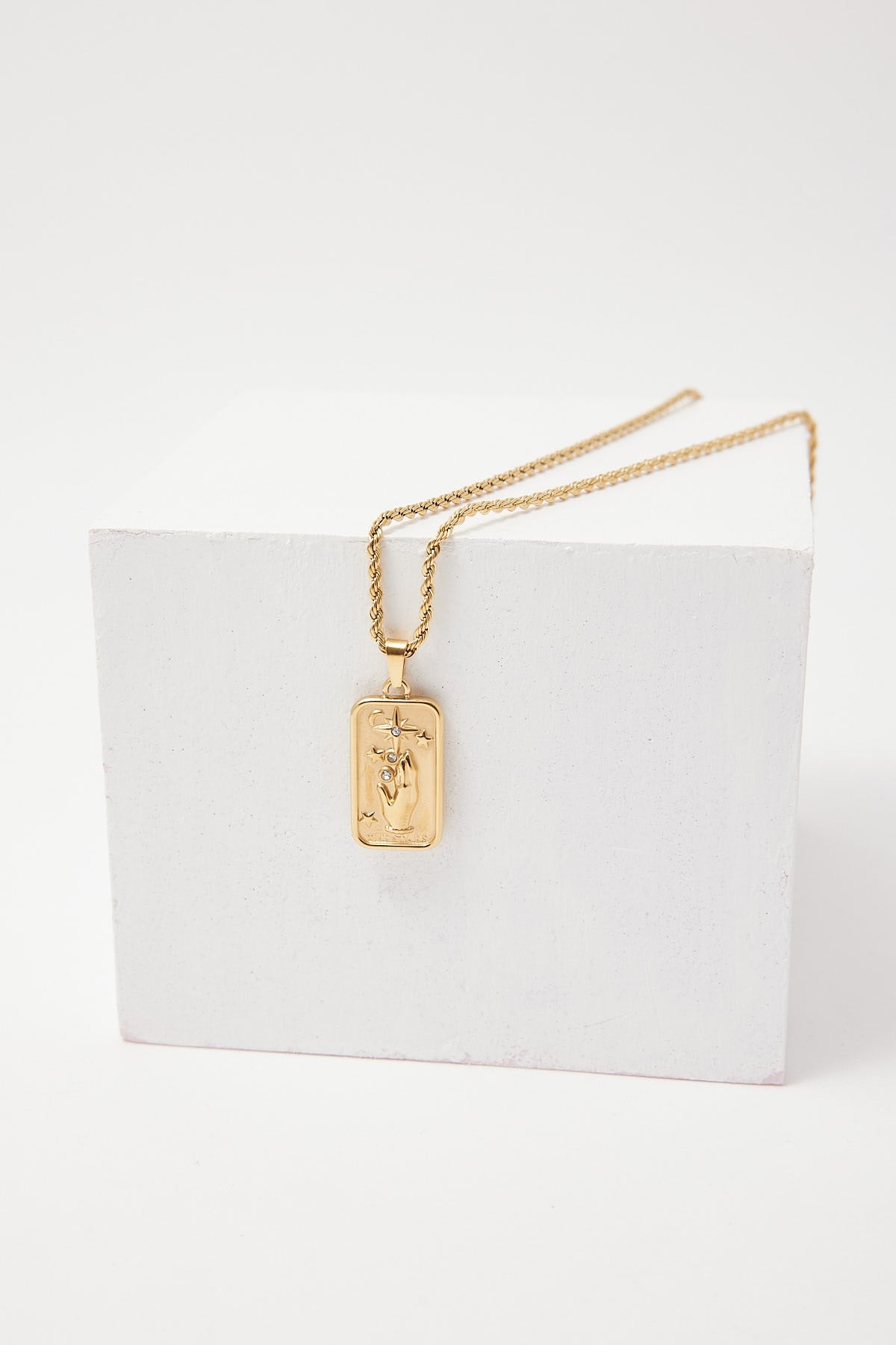 Perfect Stranger Rectangle Pendant Plated Necklace 18k Gold Plated