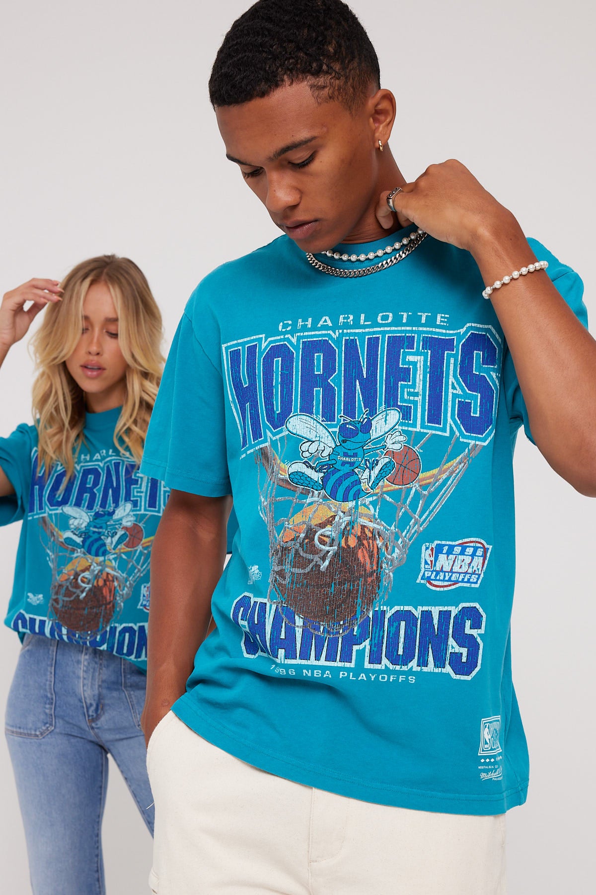 Mitchell & Ness Hornets Nothing But Net Tee Faded Teal