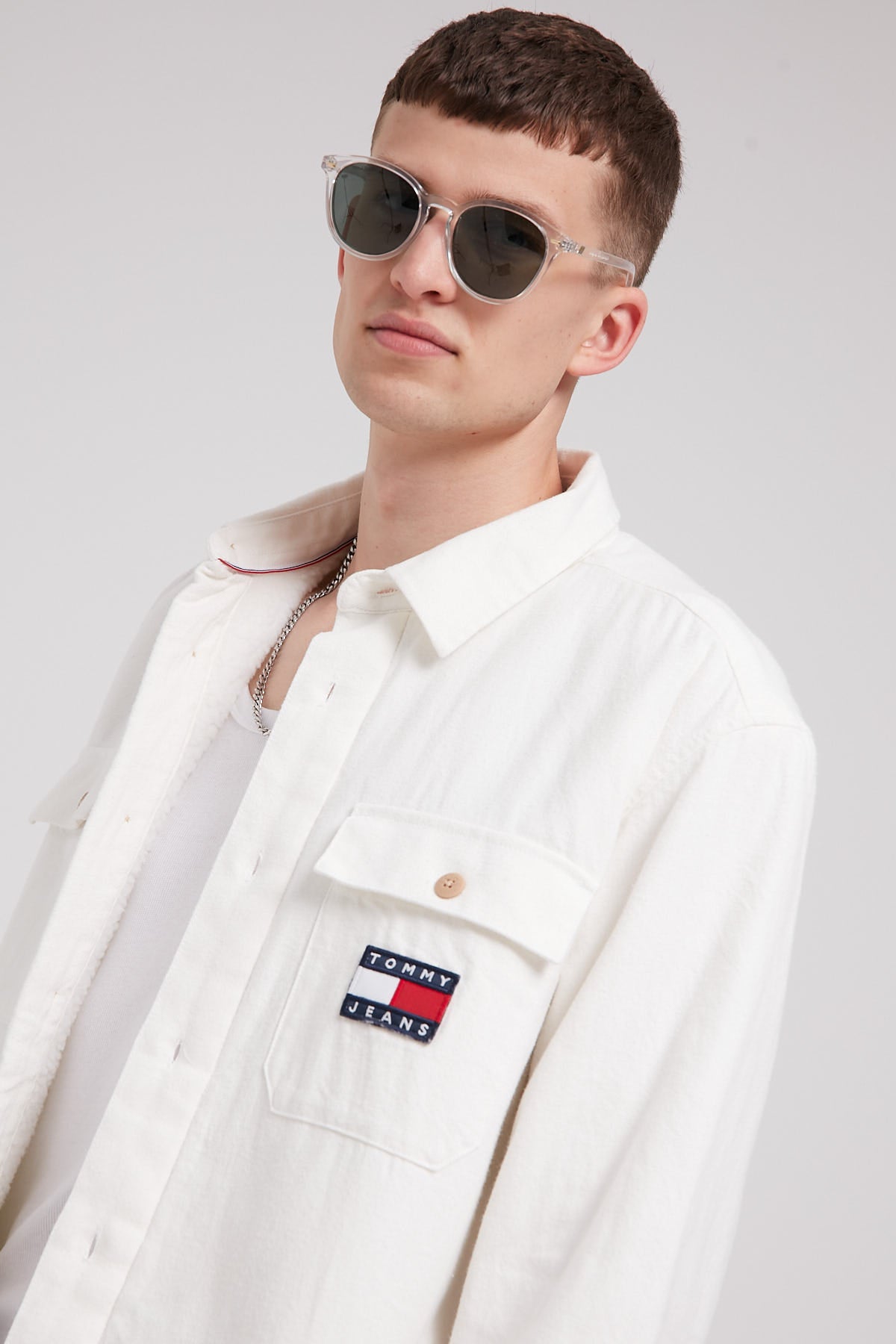 Tommy Jeans TJM Sherpa Lined Overshirt Ancient White