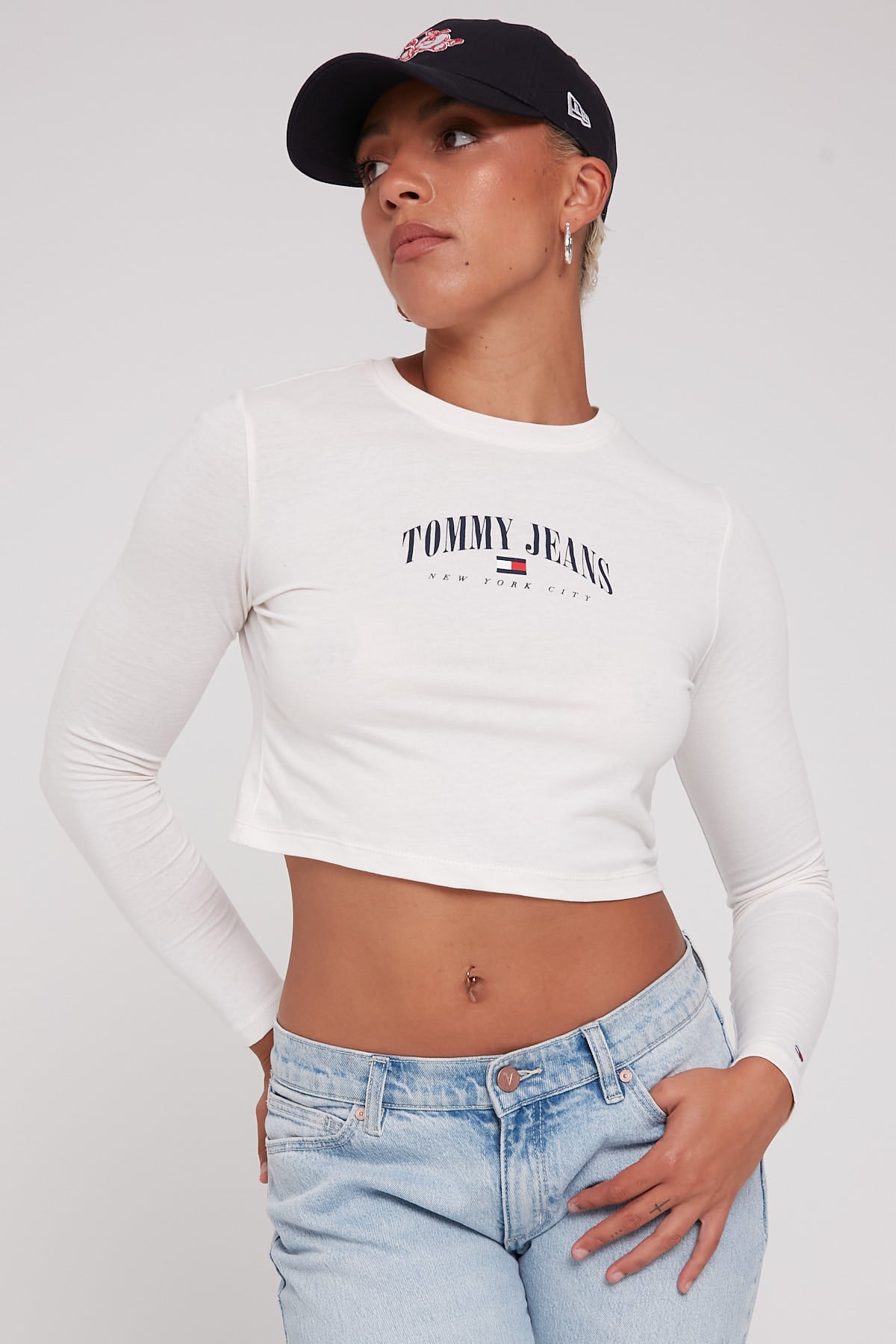Tommy Jeans Baby Crop Essential Long Sleeve Tee Ancient White